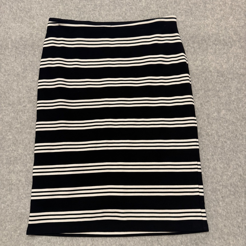 Adrianna Papell Black White Striped Pencil Skirt M‎ Lined Office Work Business